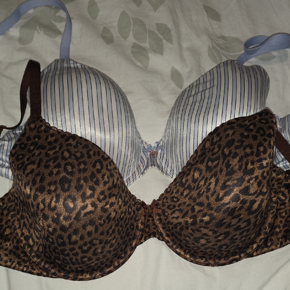 Victoria's Secret Brown Leopard and Blue Striped Bra Set